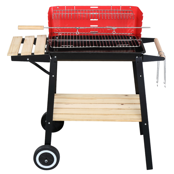 85X42X86cm Black And Red Four Legged Wheeled Square Enamel Carbon Oven 85X42X86cm Black And Red Four Legged Wheeled Square Enamel Carbon Oven